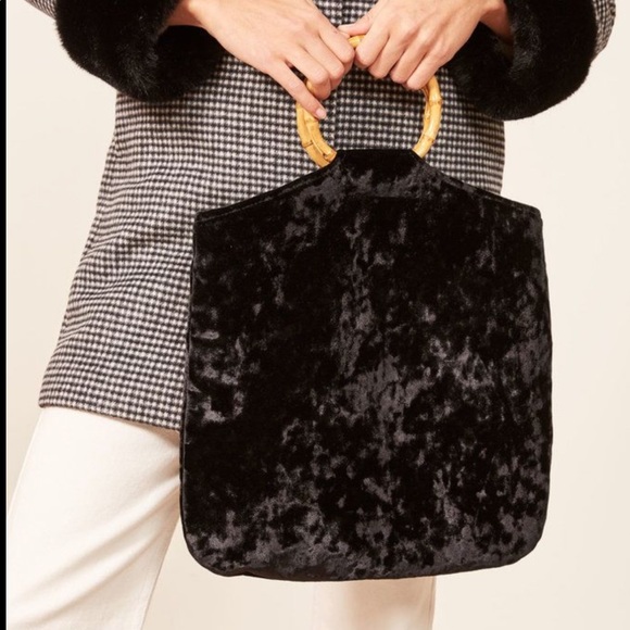 Reformation Handbags - Reformation Black Velvet Kayu Hudson Tote Bag NWT